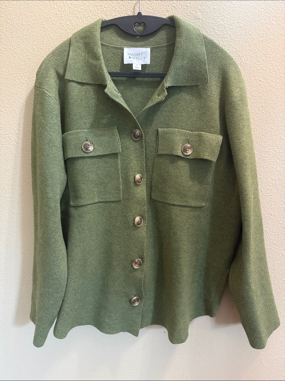 Market & Spruce Moss Green Button-Front Pocket Jacket